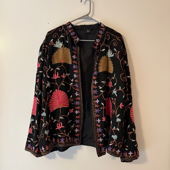 100% Wool Made in India Colorful Embroidered Cardigan Size 2X - Picture 1 of 7